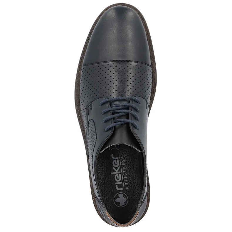 Leather comfortable men's elegant openwork shoes, navy blue Rieker 13431-14