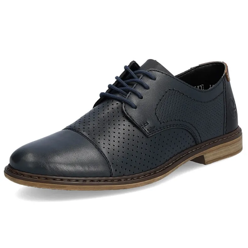 Leather comfortable men's elegant openwork shoes, navy blue Rieker 13431-14