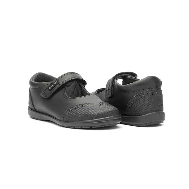 Leather School Treated Mary Janes in Black