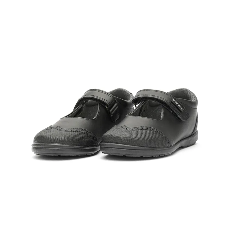 Leather School Treated Mary Janes in Black