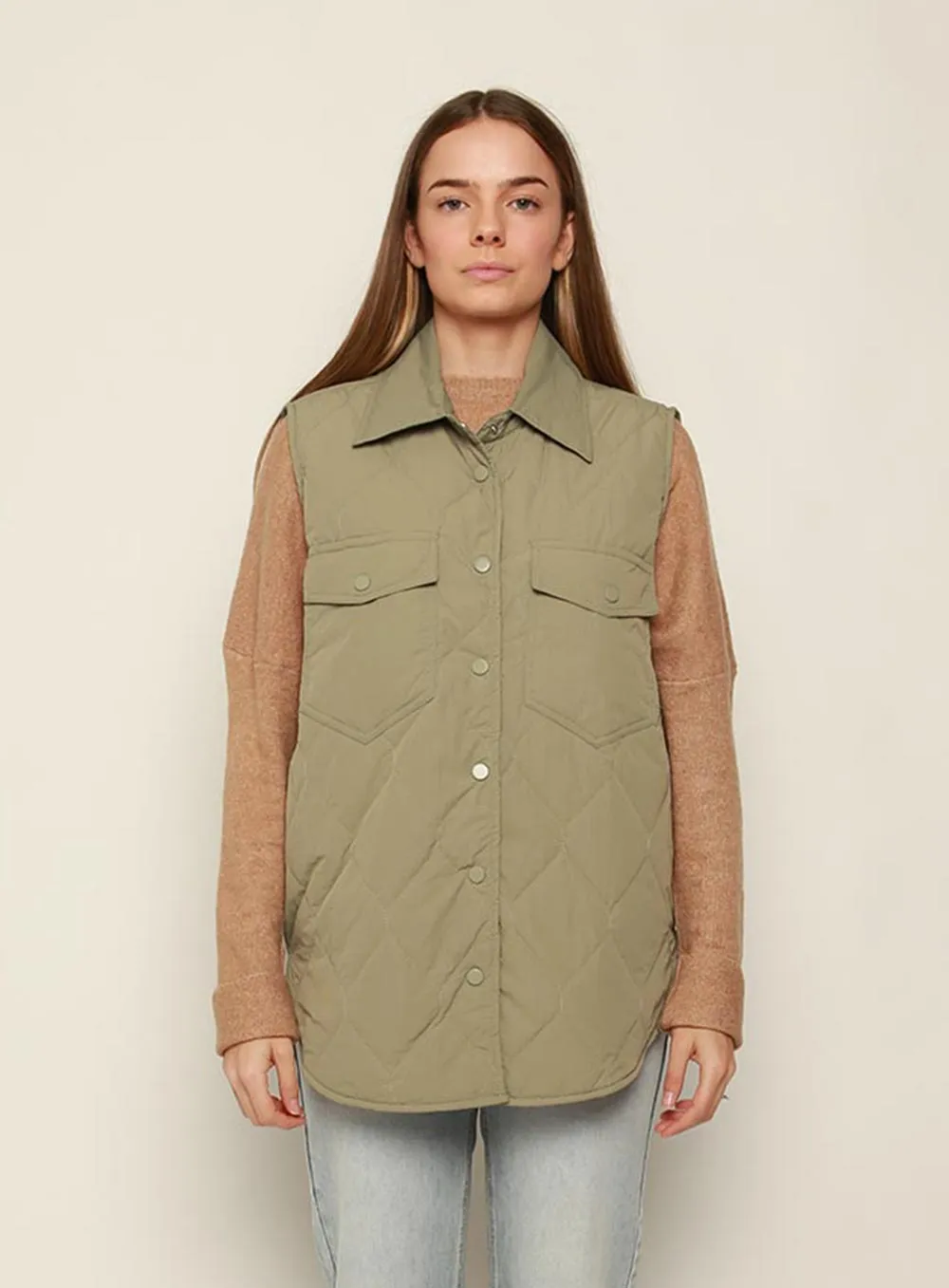 Lisa Quilted Vest-KHAKI