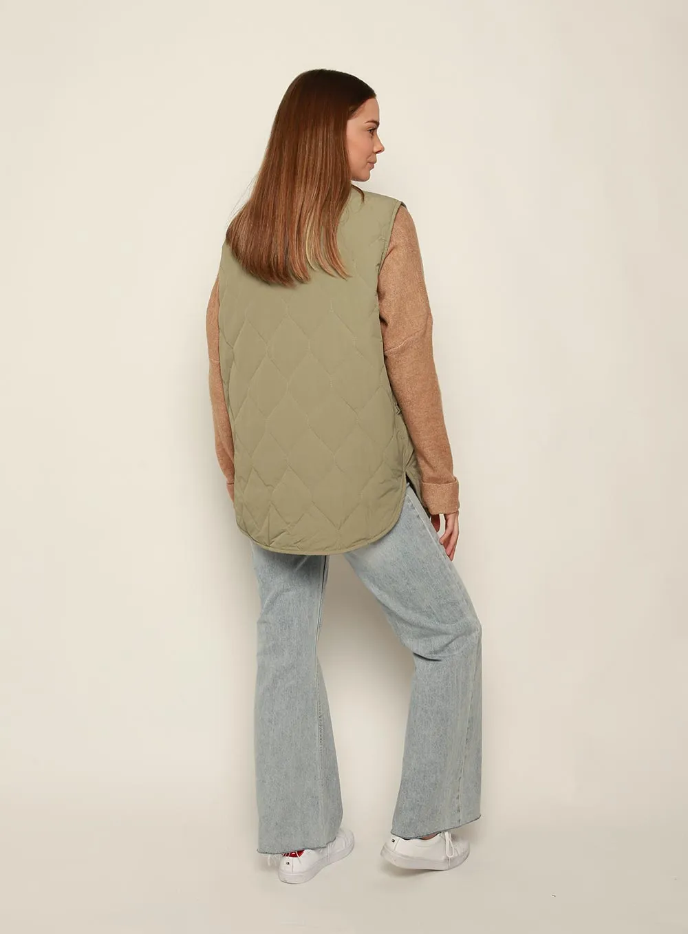 Lisa Quilted Vest-KHAKI