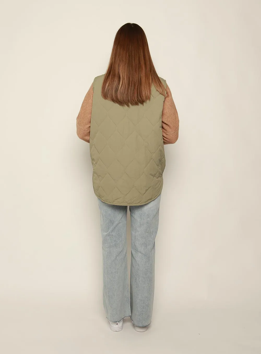 Lisa Quilted Vest-KHAKI