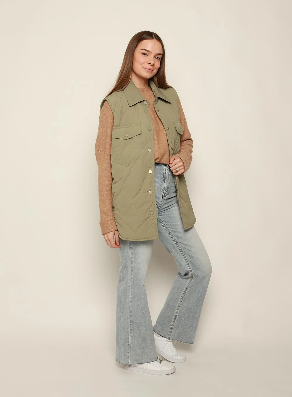 Lisa Quilted Vest-KHAKI