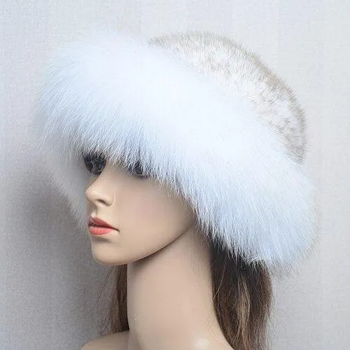 Luxury Handmade Knitted Mink Fur Hat Cap for Women