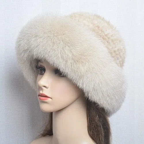 Luxury Handmade Knitted Mink Fur Hat Cap for Women