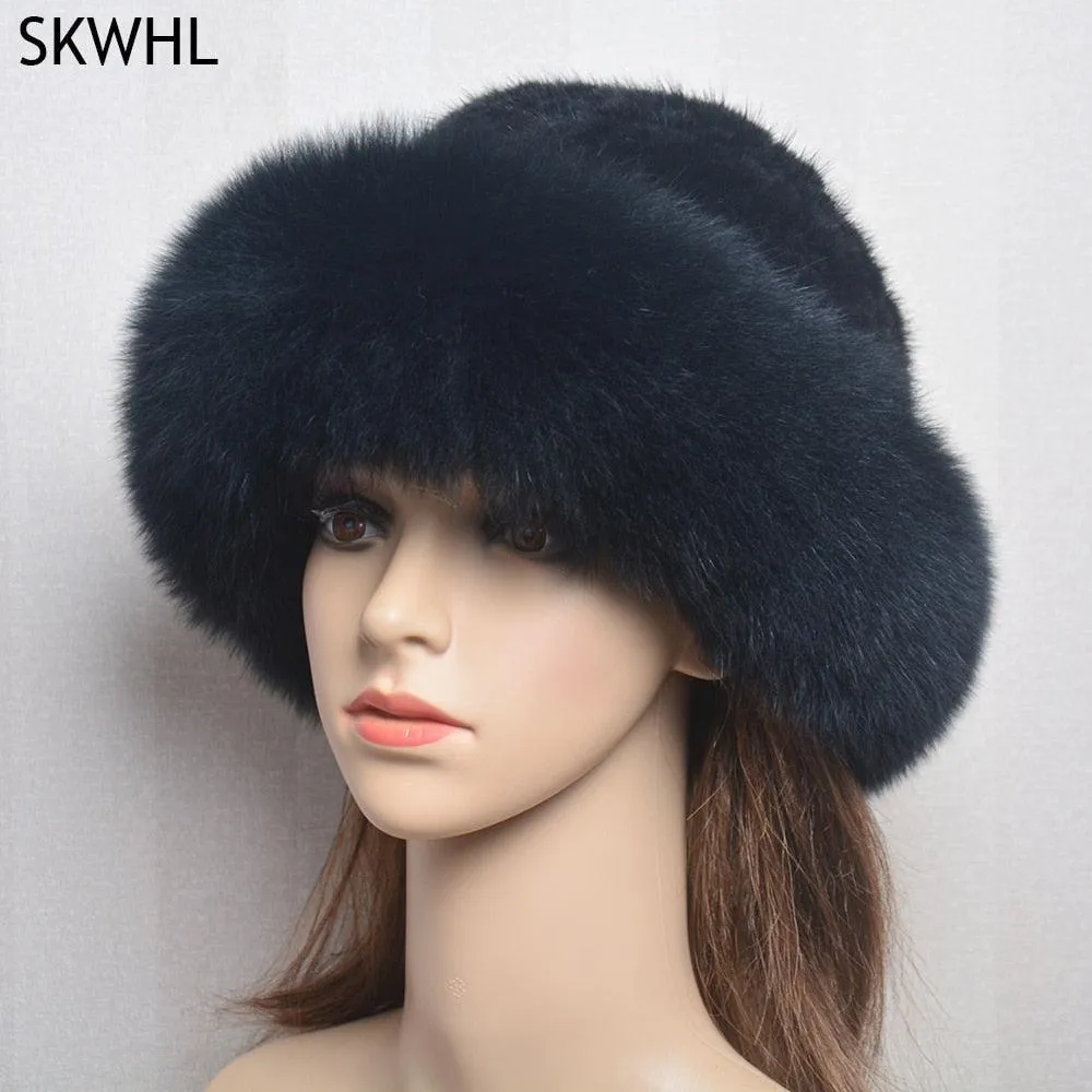 Luxury Handmade Knitted Mink Fur Hat Cap for Women