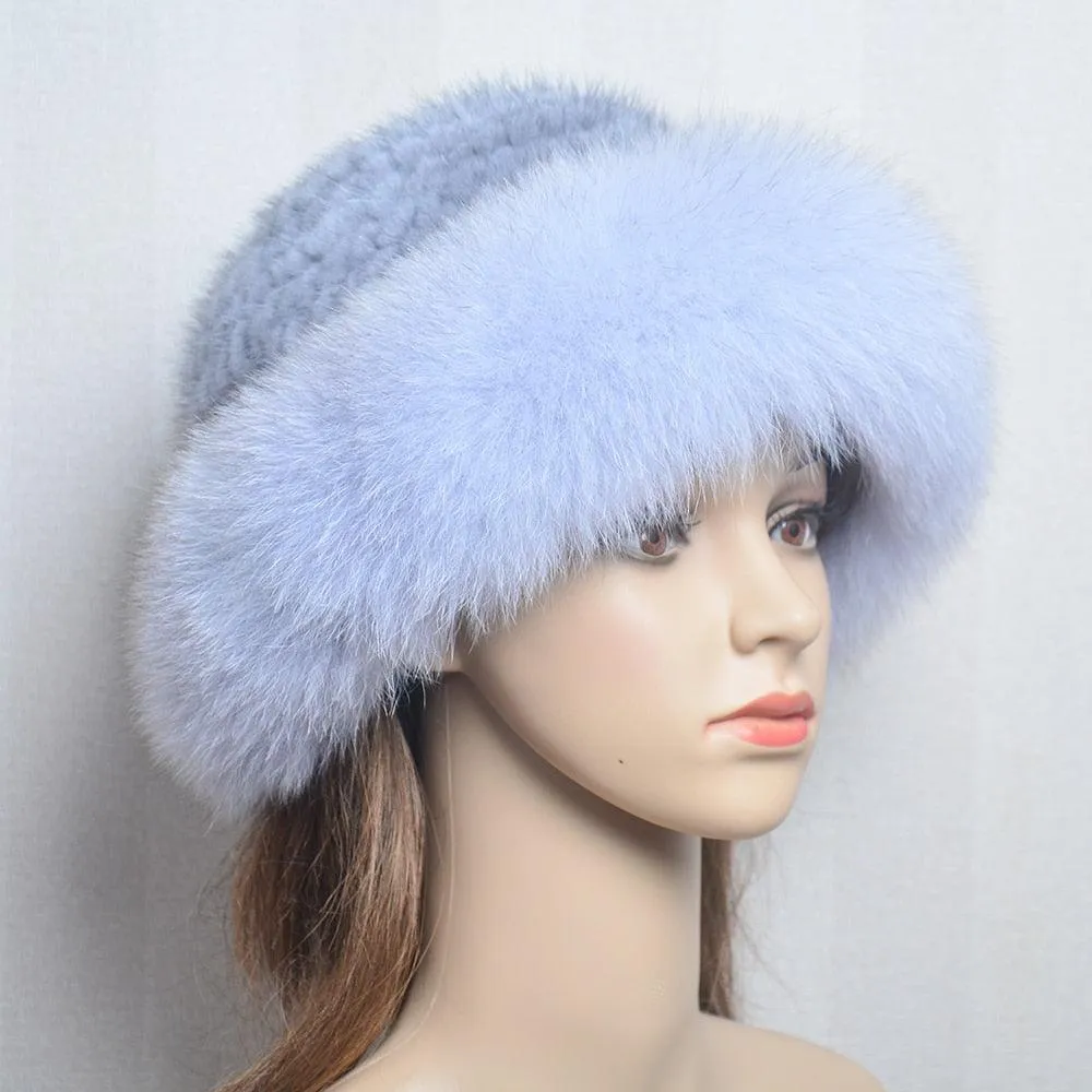 Luxury Handmade Knitted Mink Fur Hat Cap for Women