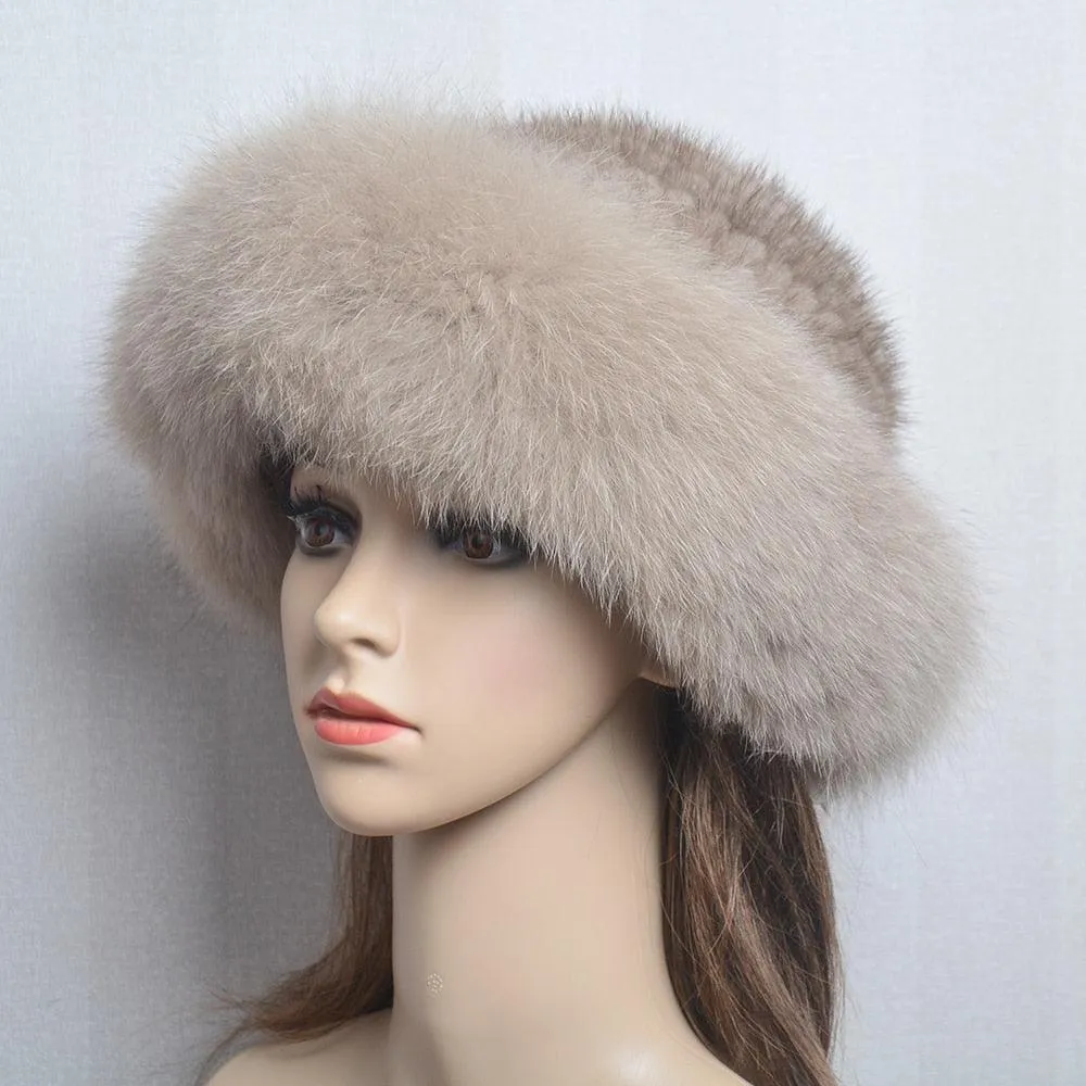 Luxury Handmade Knitted Mink Fur Hat Cap for Women