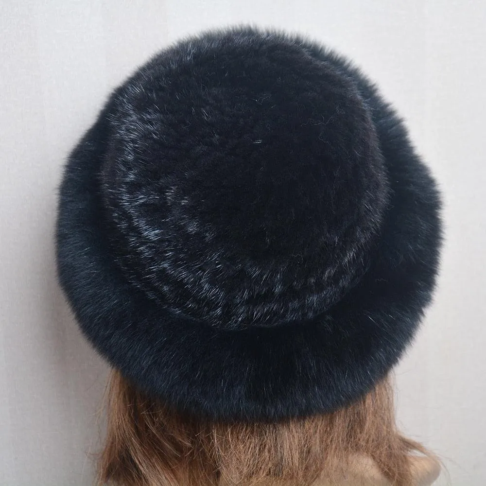 Luxury Handmade Knitted Mink Fur Hat Cap for Women