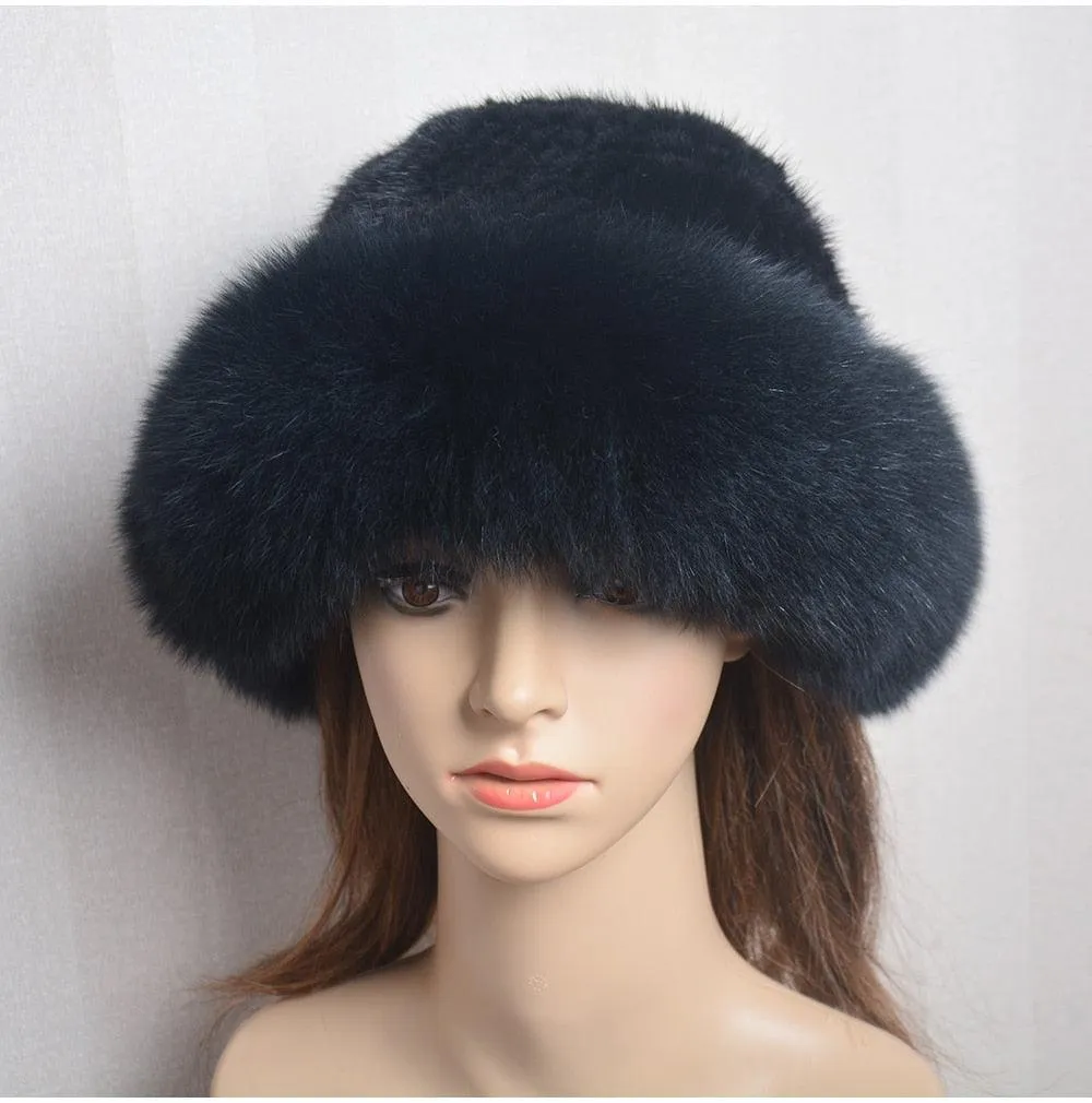 Luxury Handmade Knitted Mink Fur Hat Cap for Women