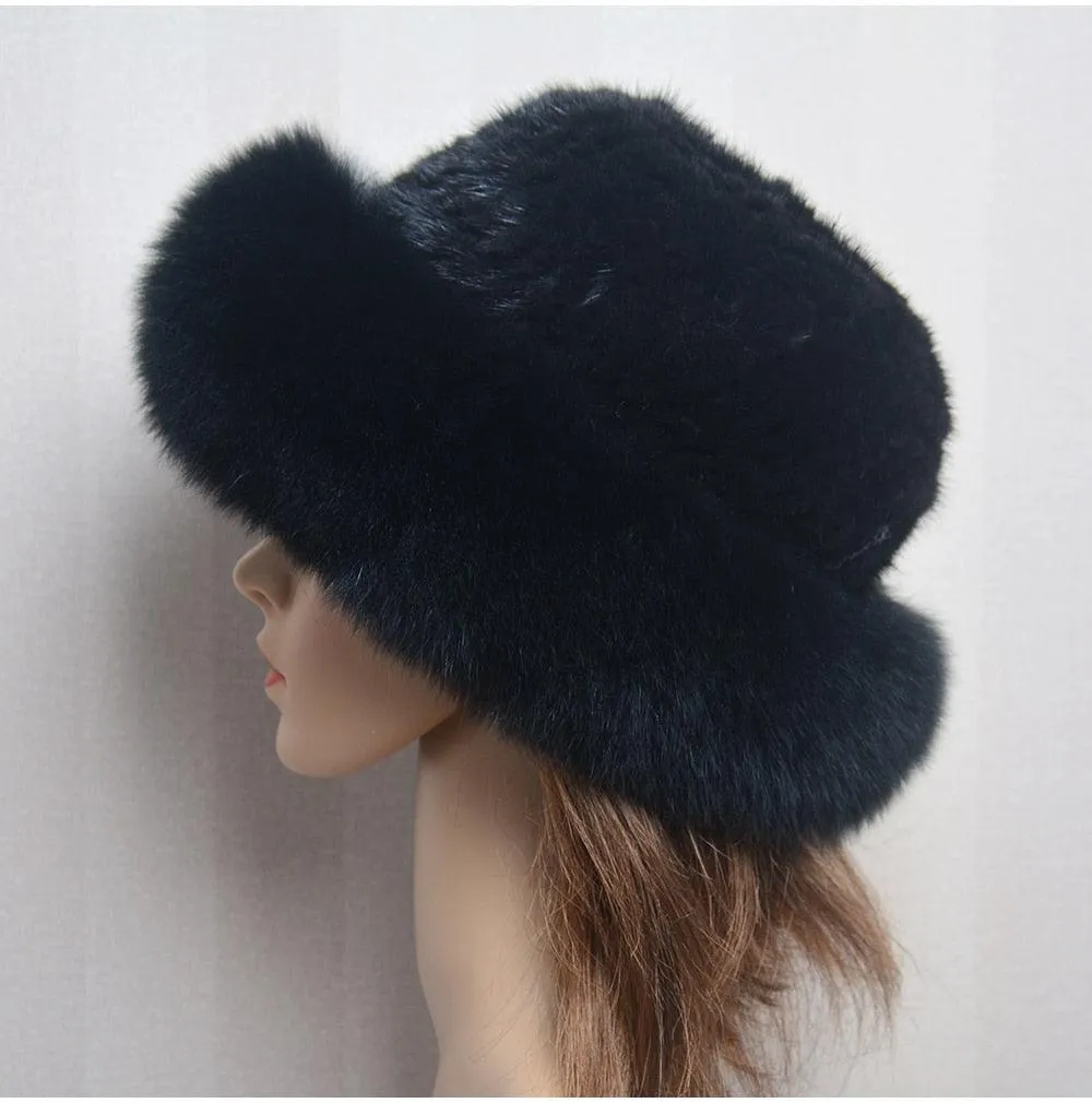 Luxury Handmade Knitted Mink Fur Hat Cap for Women