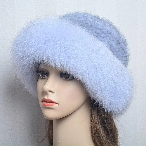 Luxury Handmade Knitted Mink Fur Hat Cap for Women