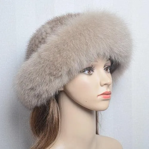 Luxury Handmade Knitted Mink Fur Hat Cap for Women