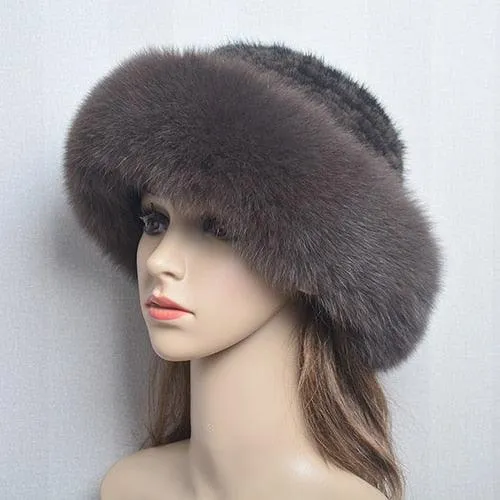 Luxury Handmade Knitted Mink Fur Hat Cap for Women