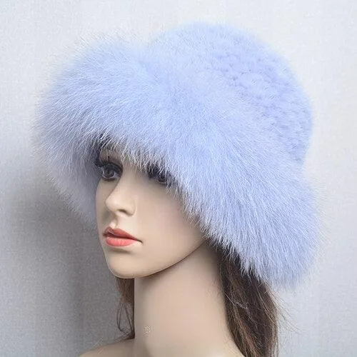 Luxury Handmade Knitted Mink Fur Hat Cap for Women