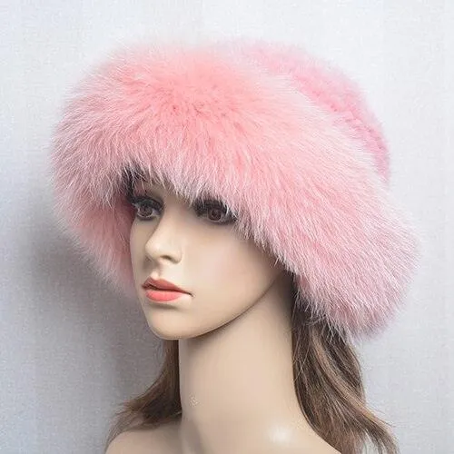 Luxury Handmade Knitted Mink Fur Hat Cap for Women