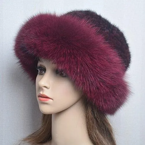 Luxury Handmade Knitted Mink Fur Hat Cap for Women