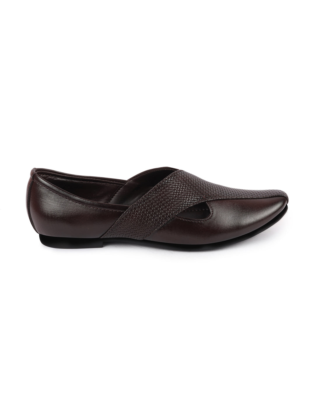 Men Brown Embossed Design Ethnic Party Slip On Juttis and Mojaris