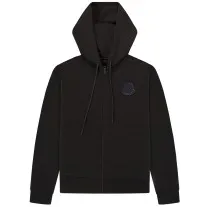 Moncler Rubber Logo Patch Full Zip-Up Hoodie Black