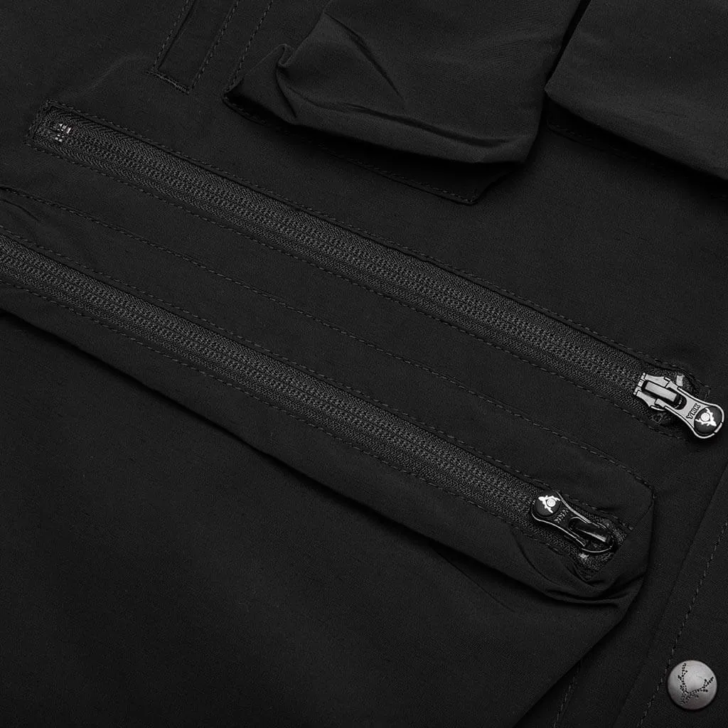 Multi-Pocket Zipped Down Vest - Black