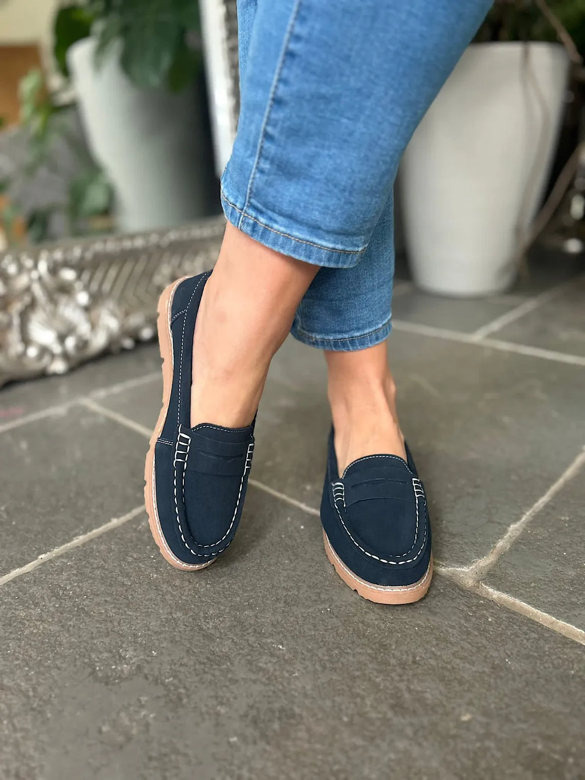 Navy Suede Loafers