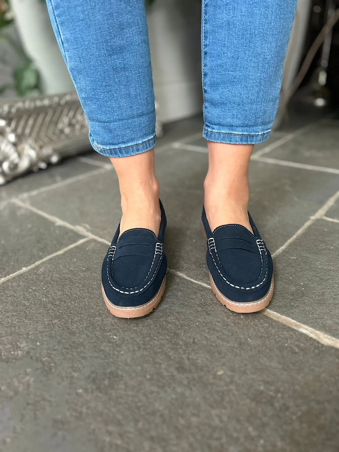 Navy Suede Loafers