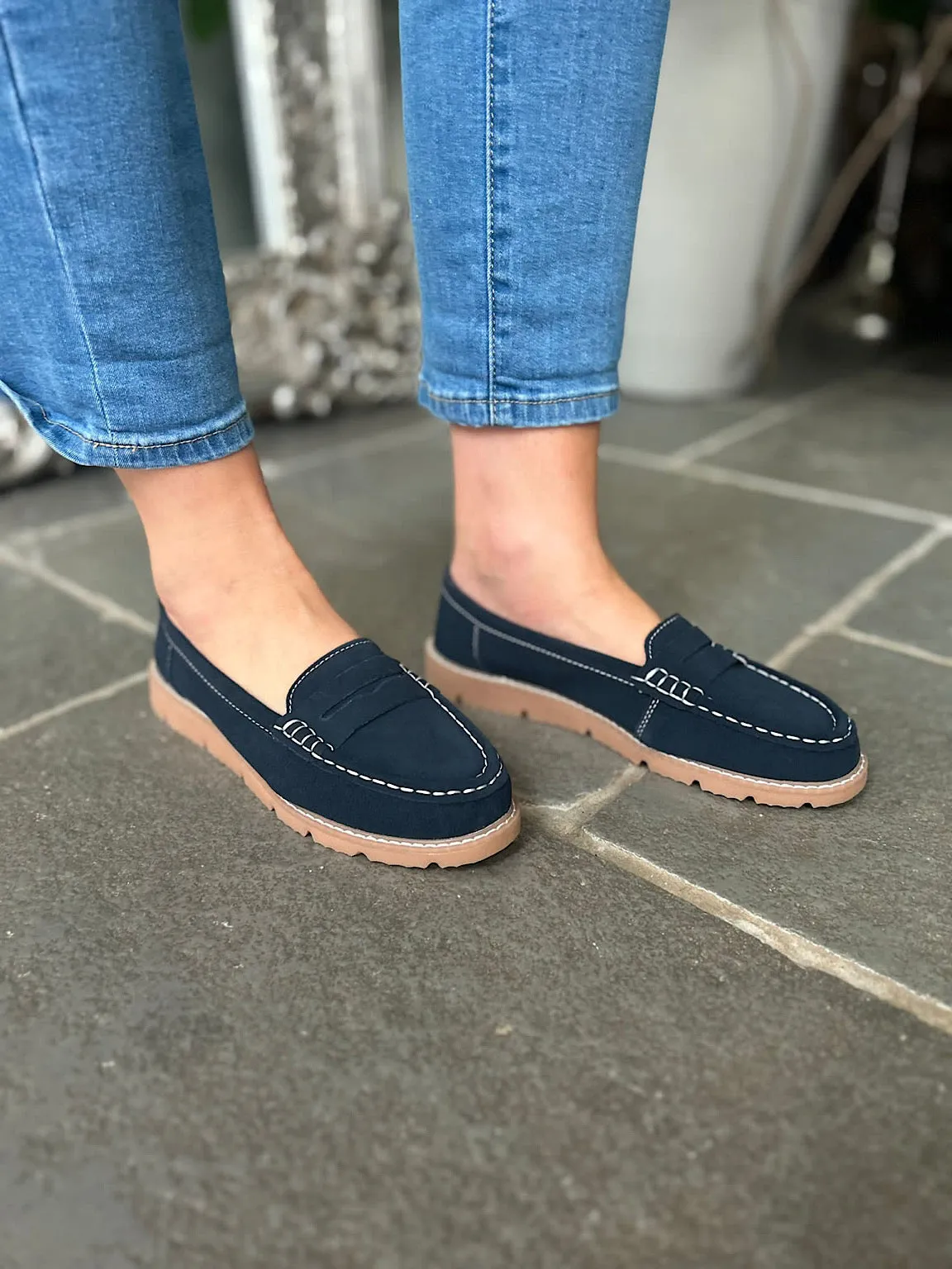 Navy Suede Loafers