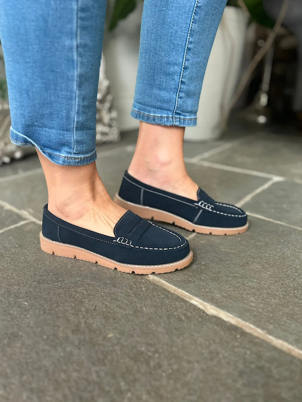 Navy Suede Loafers