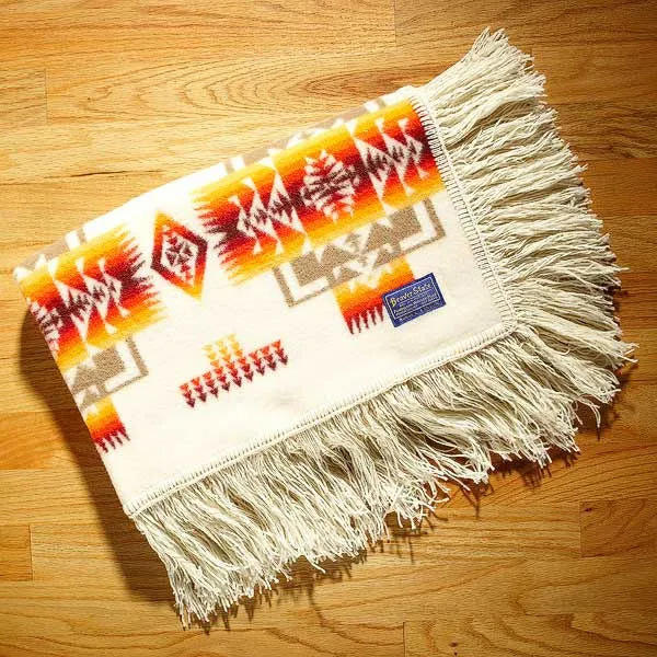 Pendleton Chief Joseph Ivory Fringed Crib Shawl