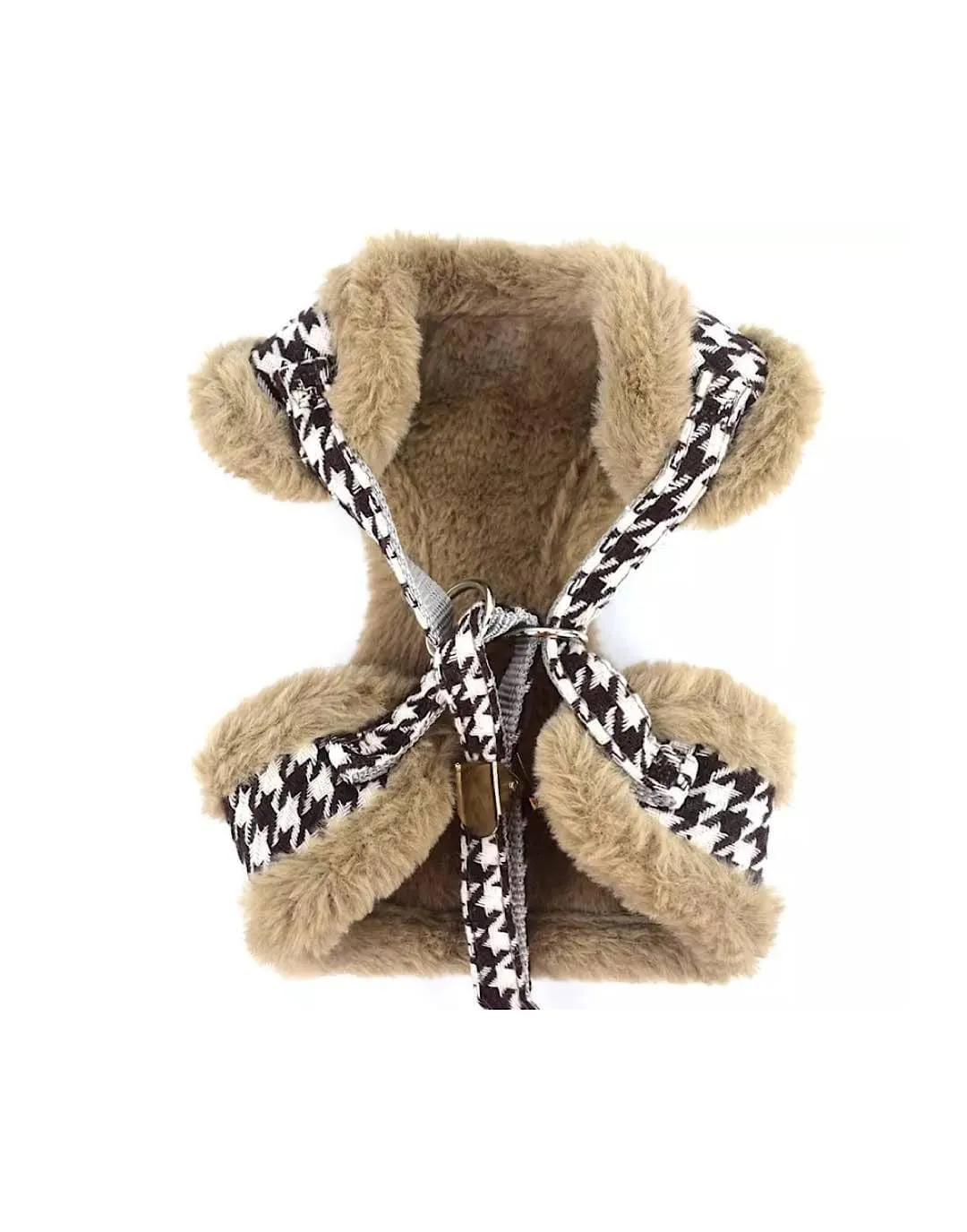 Plaid Faux Fur Dog Harness And Leash