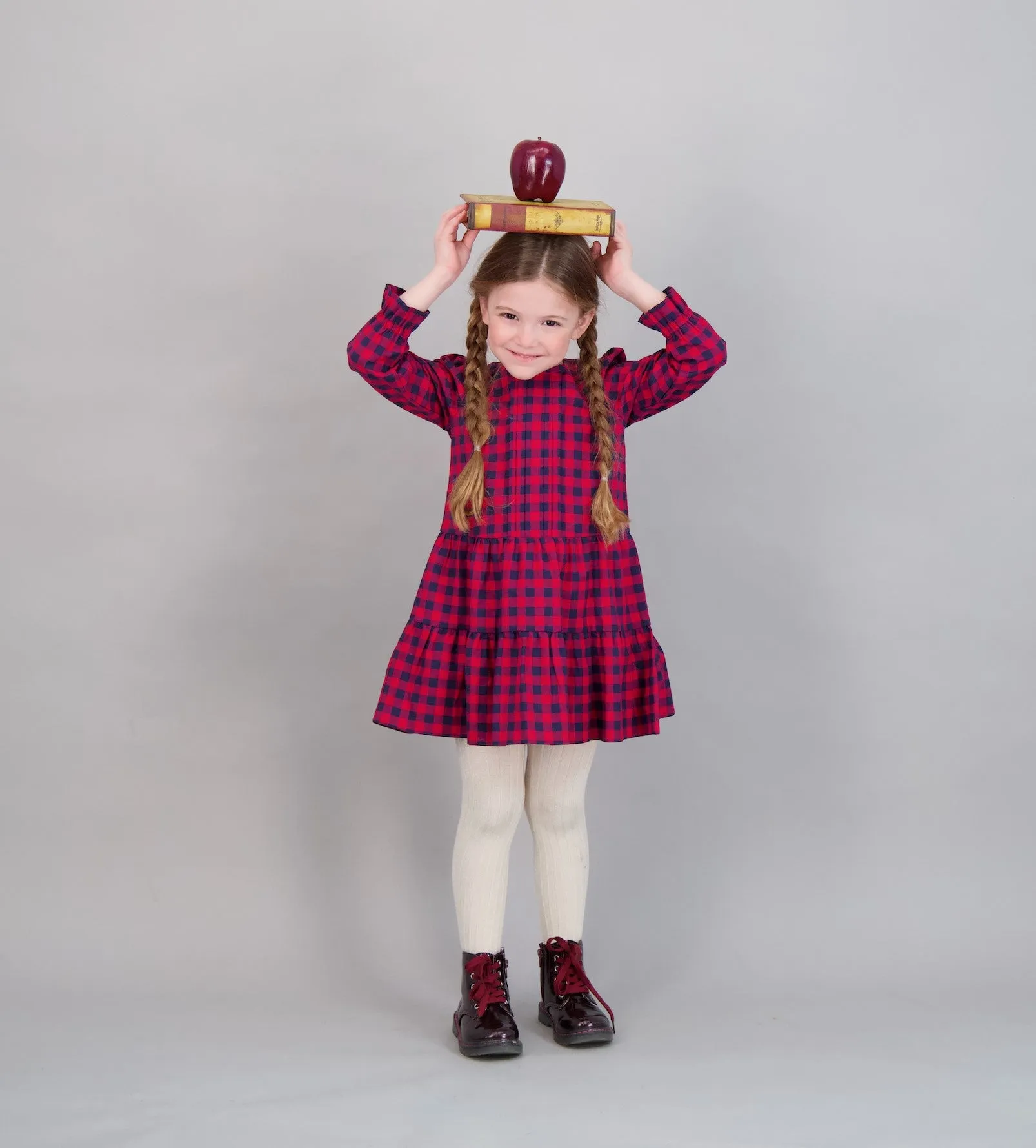 Poppy Girls Dropwaist Dress Red Navy Check