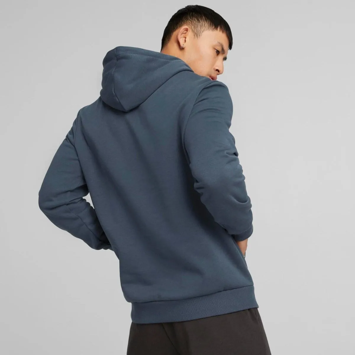 PUMA MEN'S ESSENTIALS+ TWO-TONE BIG LOGO BLUE HOODIE