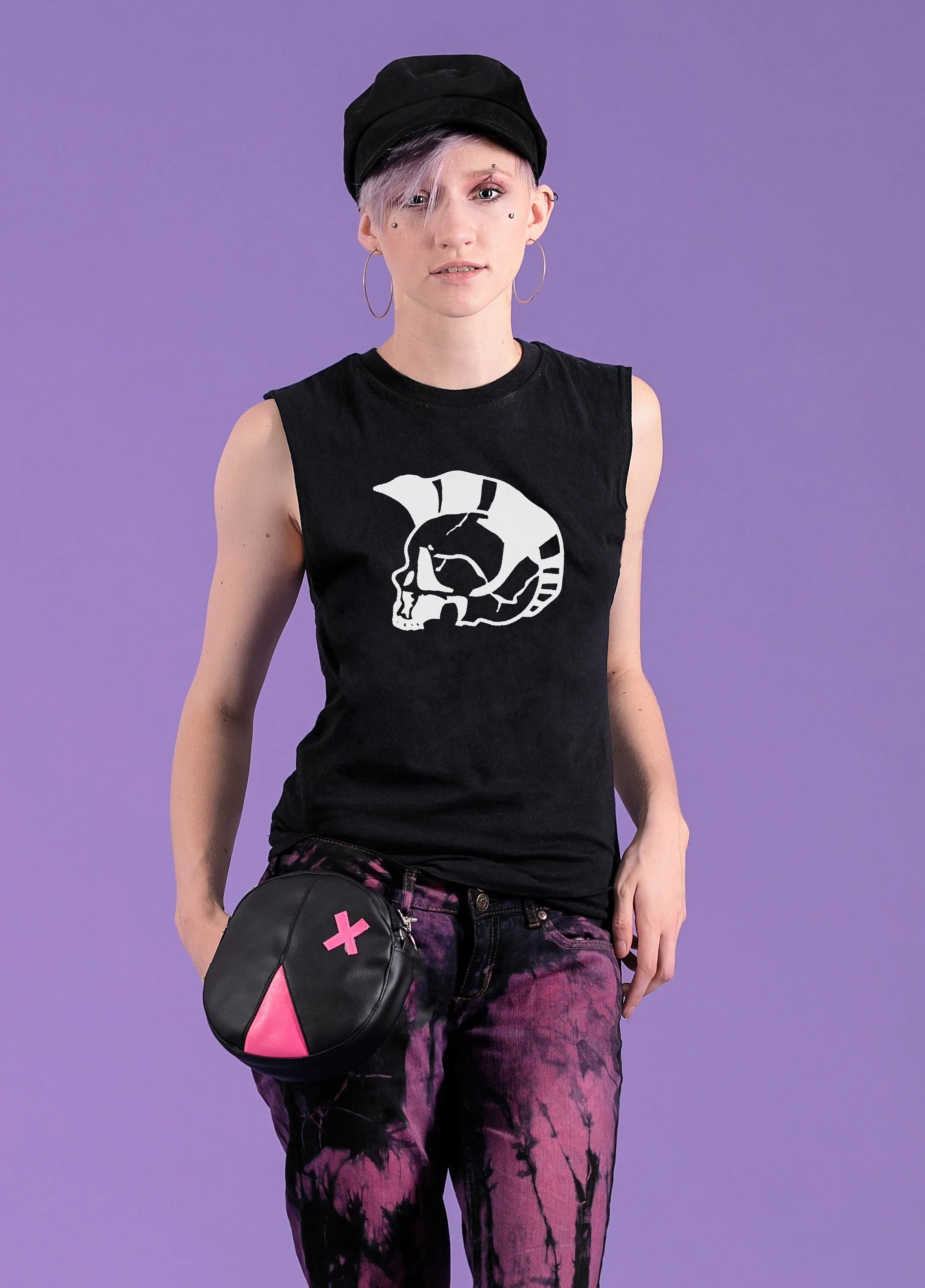 Punk skull print muscle tank top