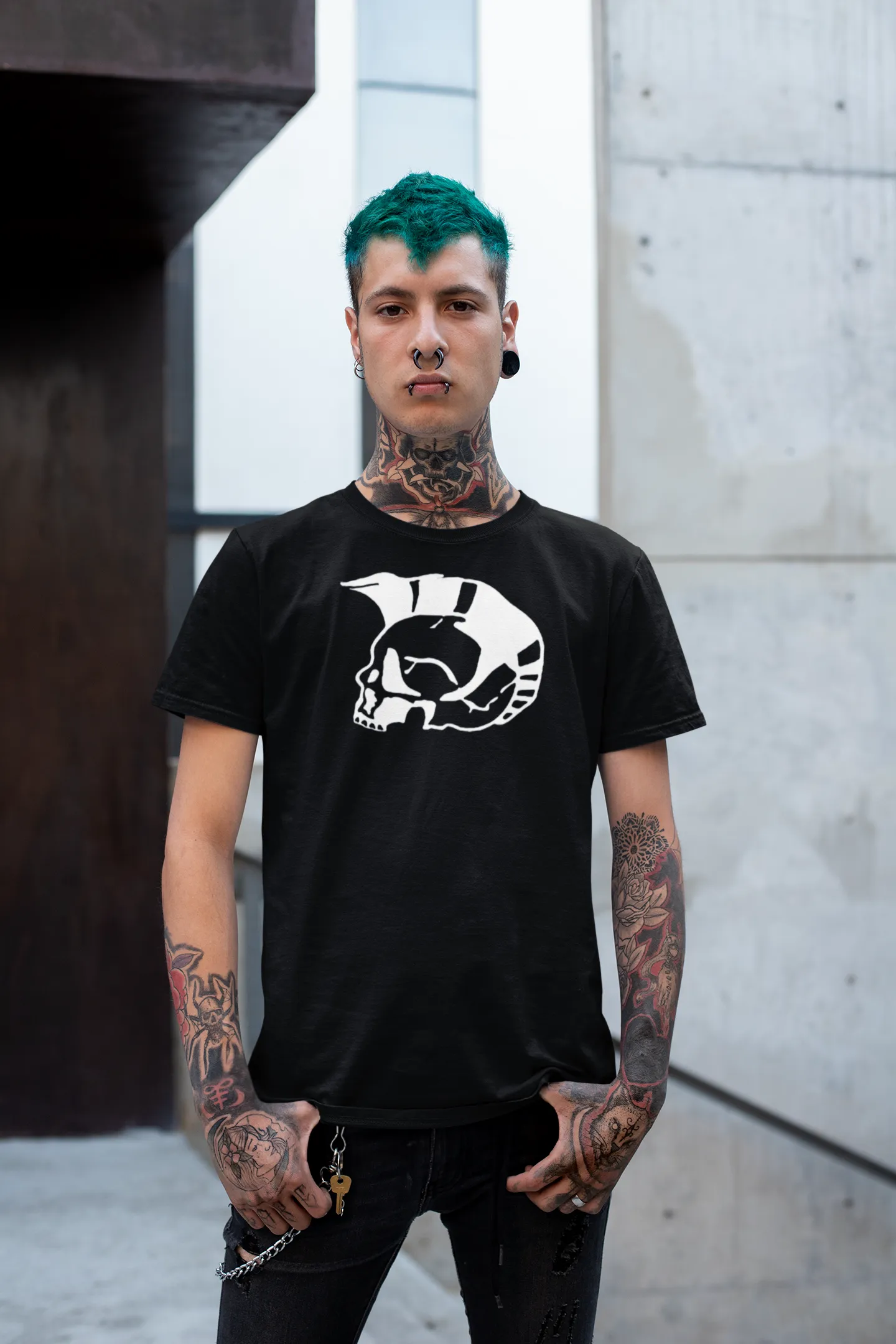 Punk skull print t shirt