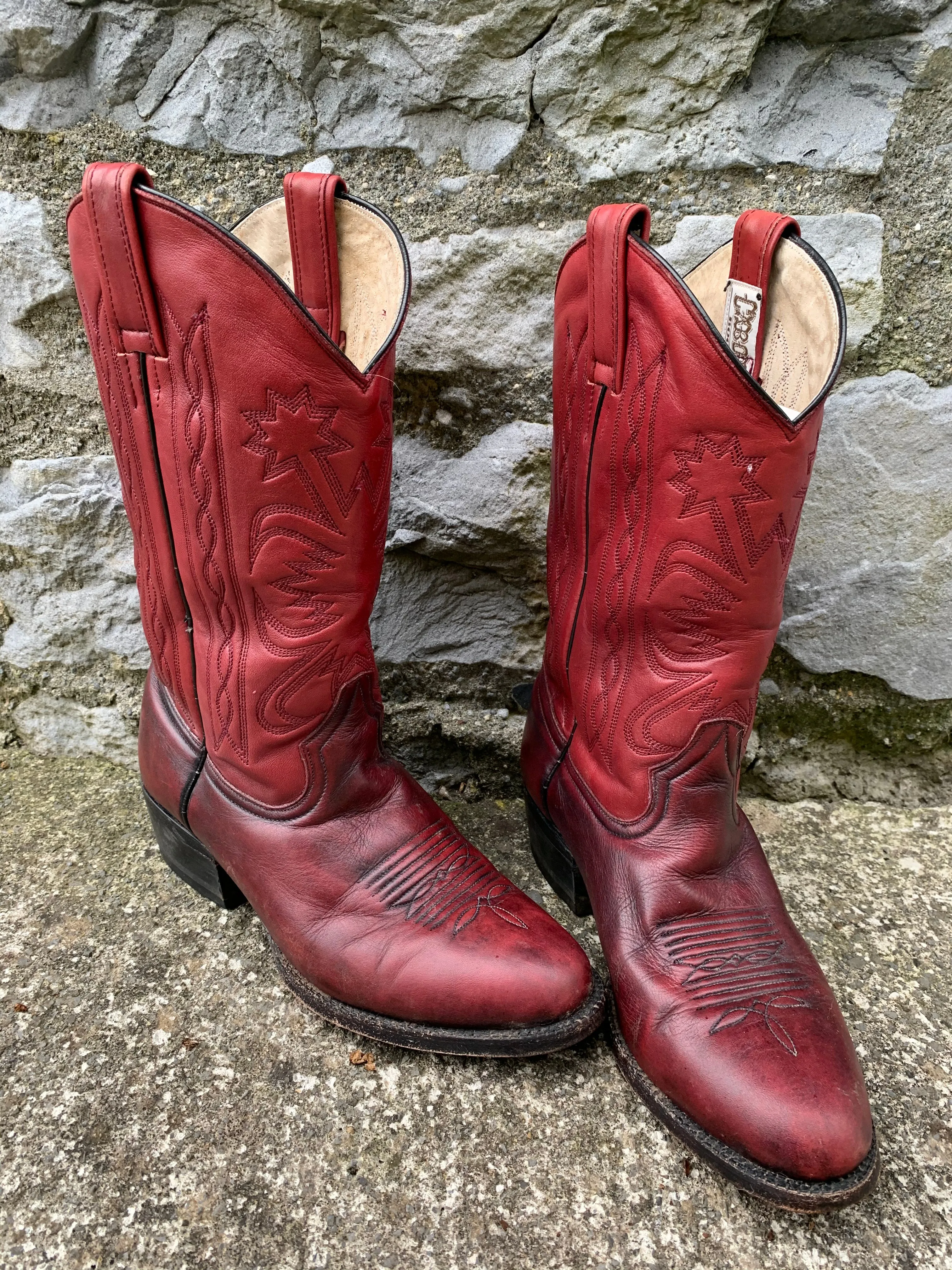 Red cowboy leather boots