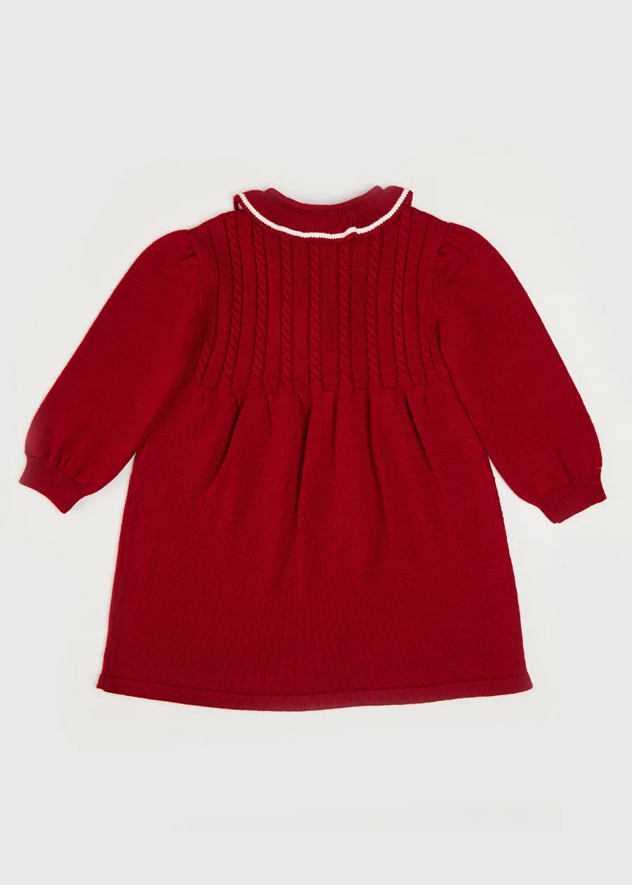 Ruffle Collar Long Sleeve Knitted Dress In Red (4-10yrs)