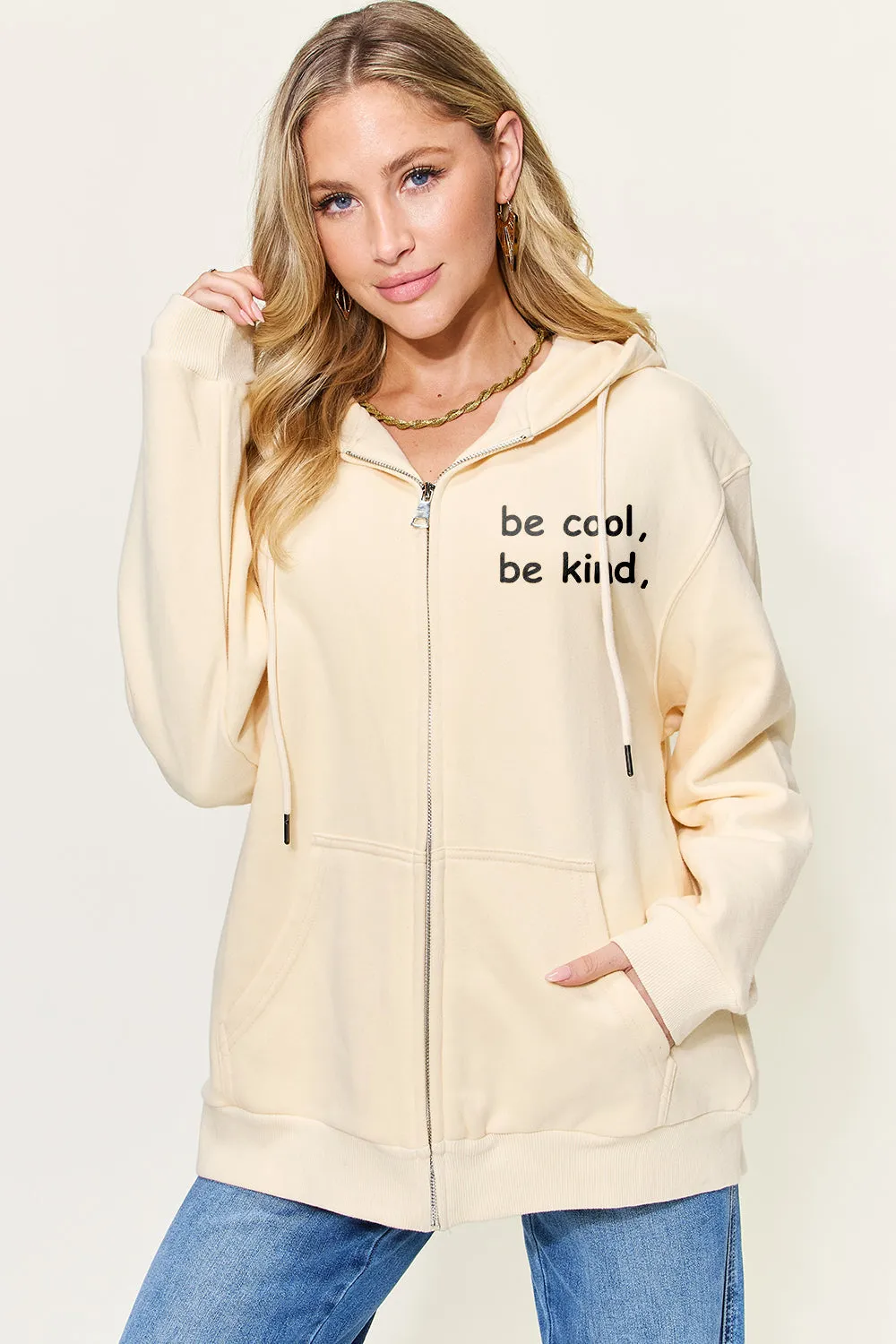 Simply Love Full Size Letter Graphic Zip Up Hoodie