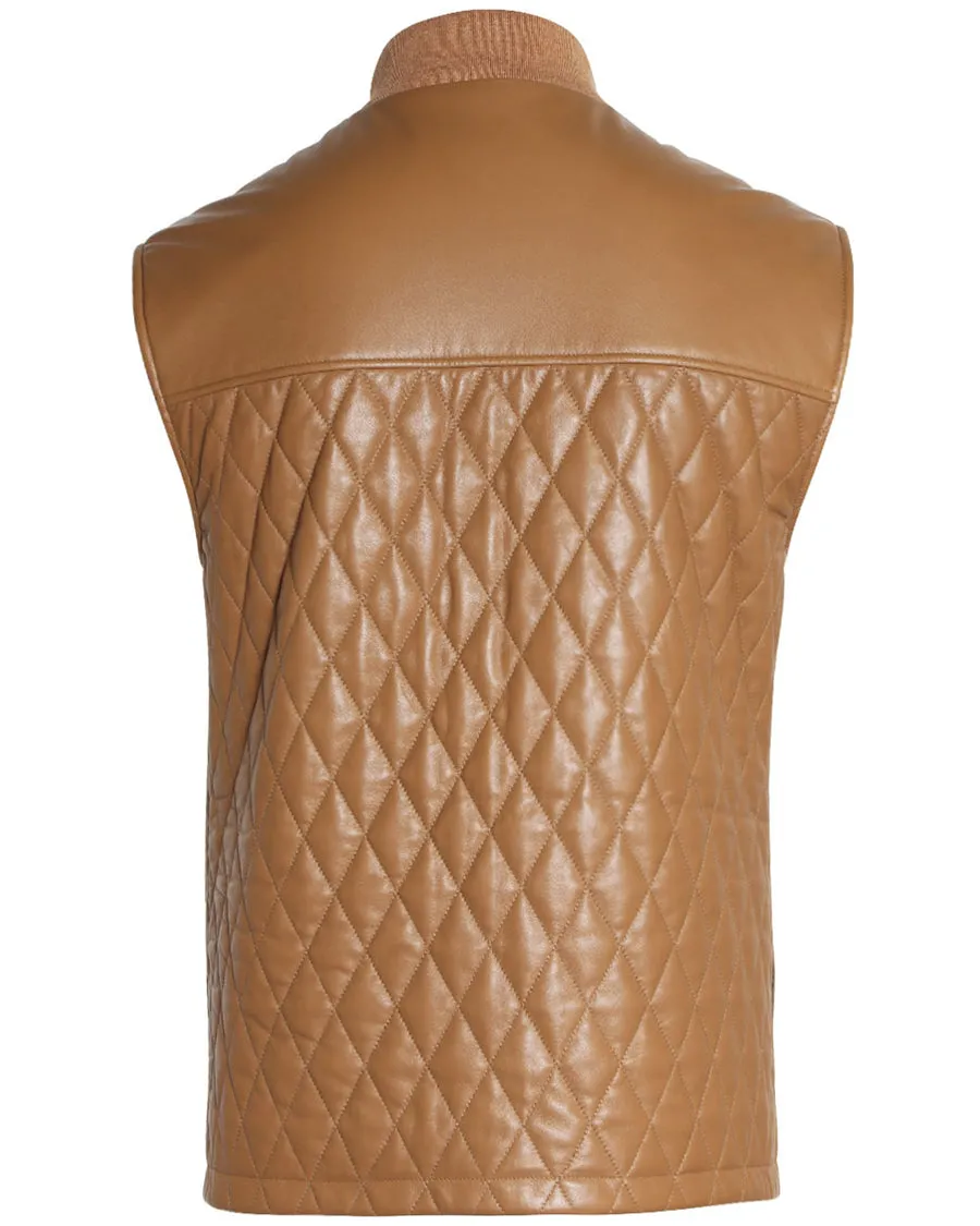 Tan Leather Quilted Vest