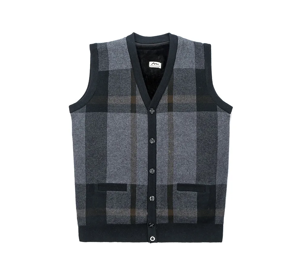 TARRAMARRA Men Plaid Knitted Wool Vest Detachable Inner Fleece Lining