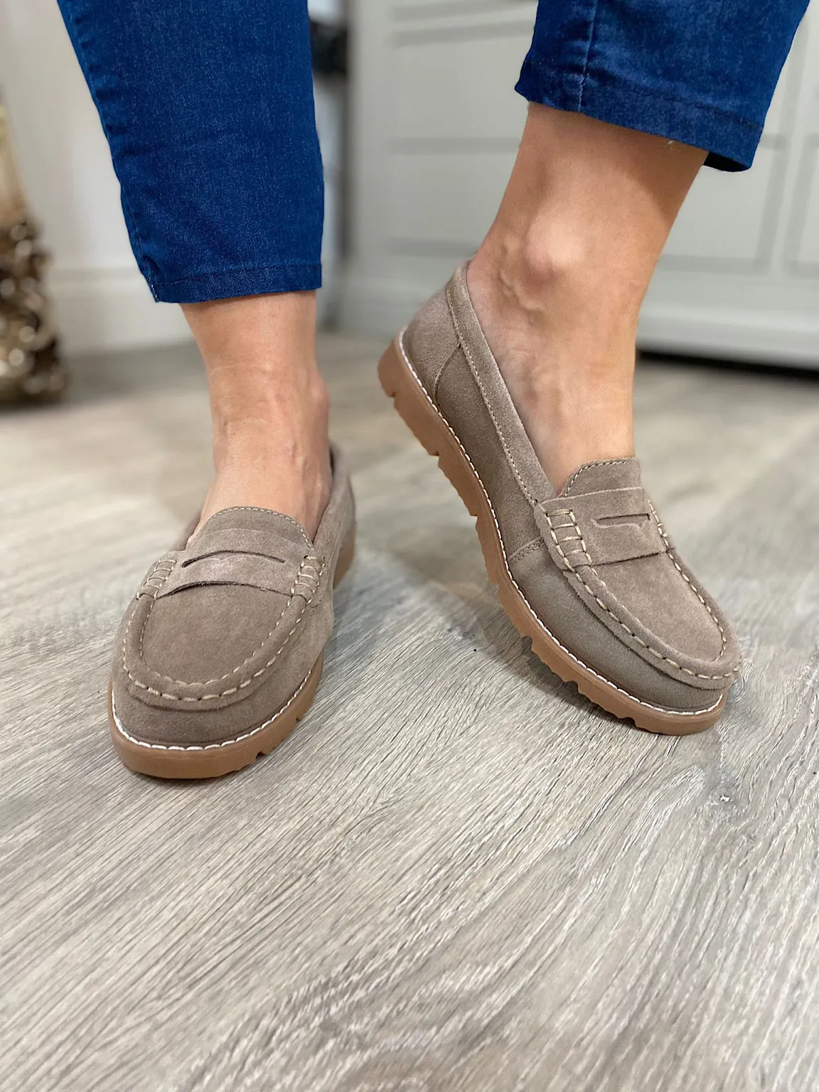 Taupe Suede Loafers