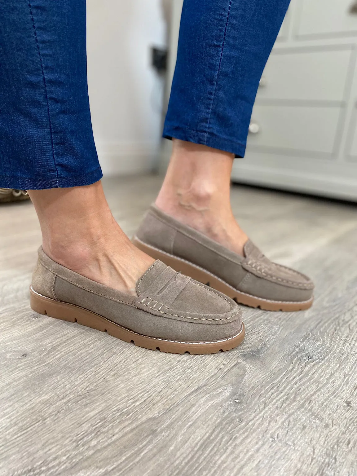 Taupe Suede Loafers