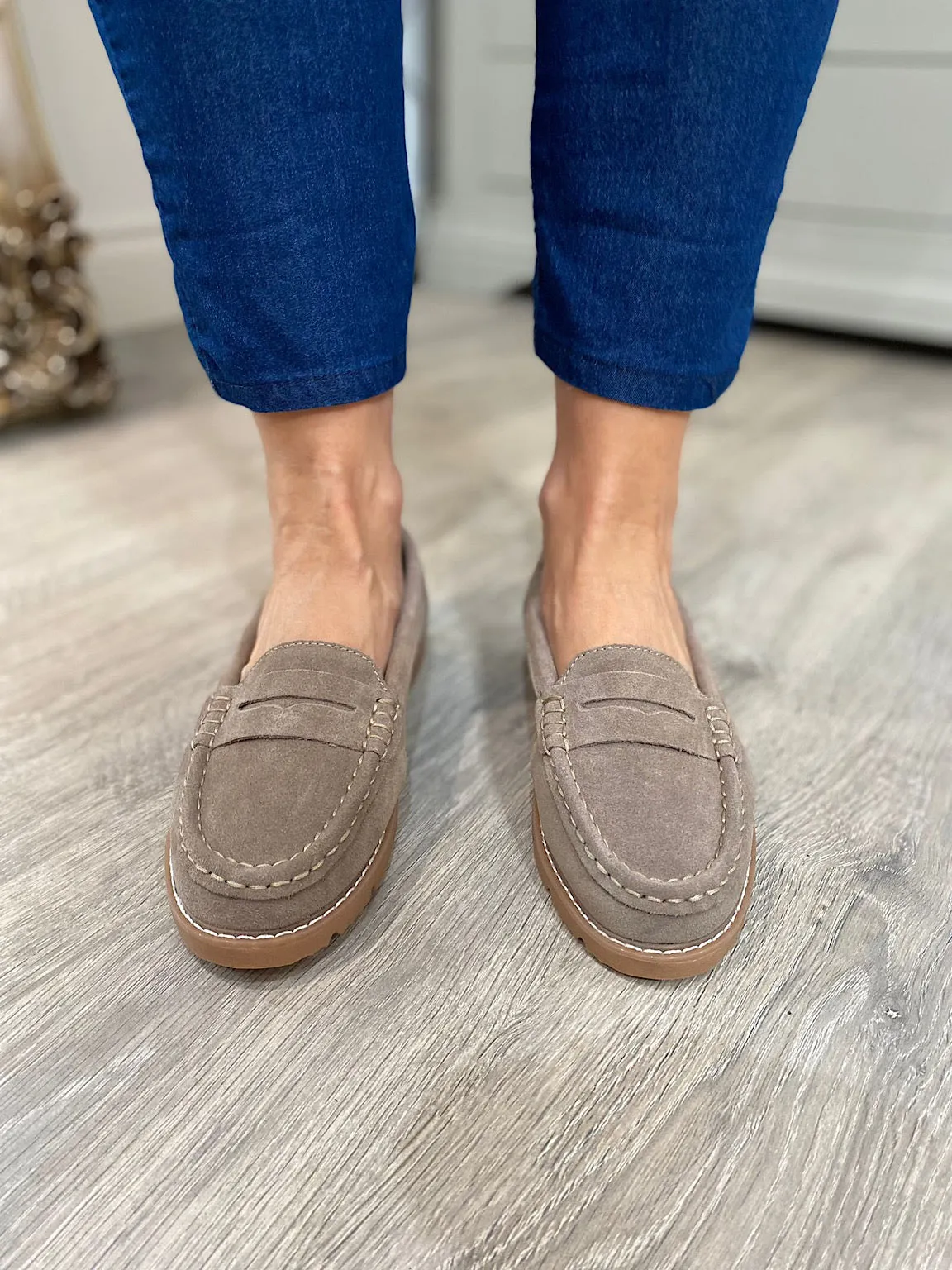 Taupe Suede Loafers