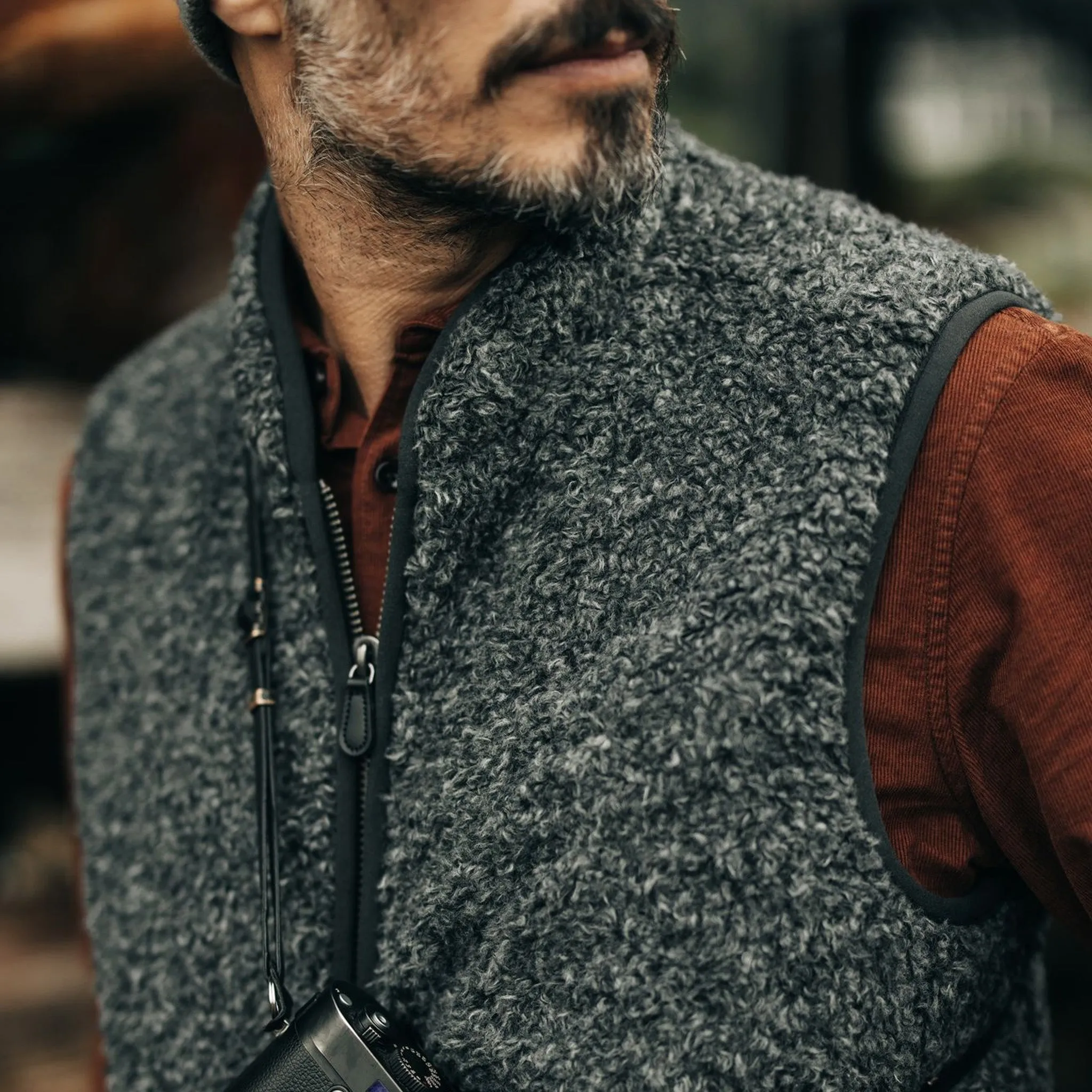 The Port Vest in Coal Marl Boucle Fleece