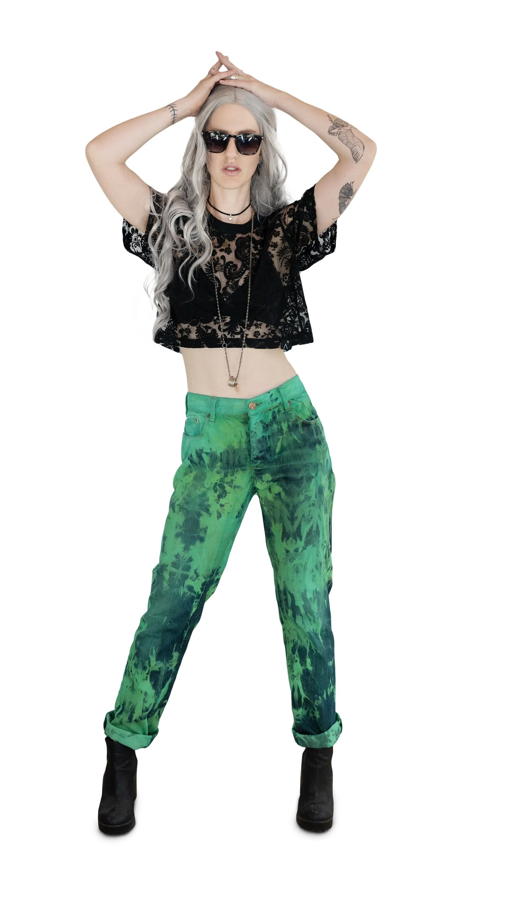 tie dye jeans in green acid | Unisex Size M