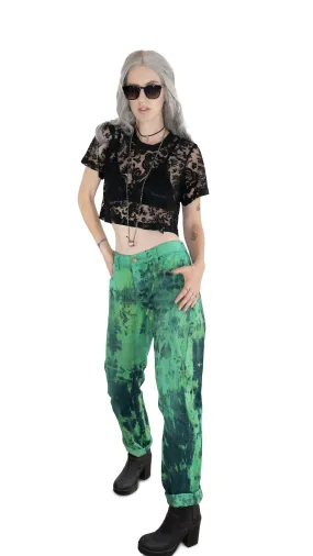 tie dye jeans in green acid | Unisex Size M