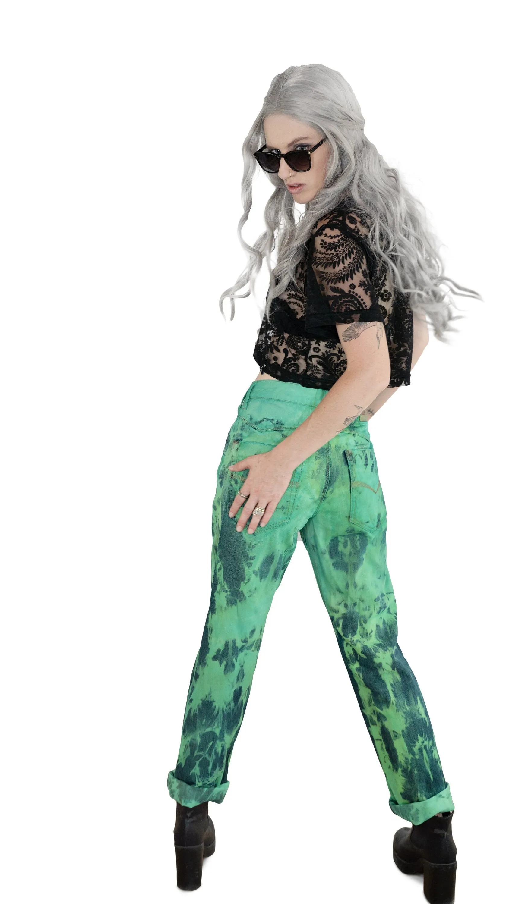 tie dye jeans in green acid | Unisex Size M