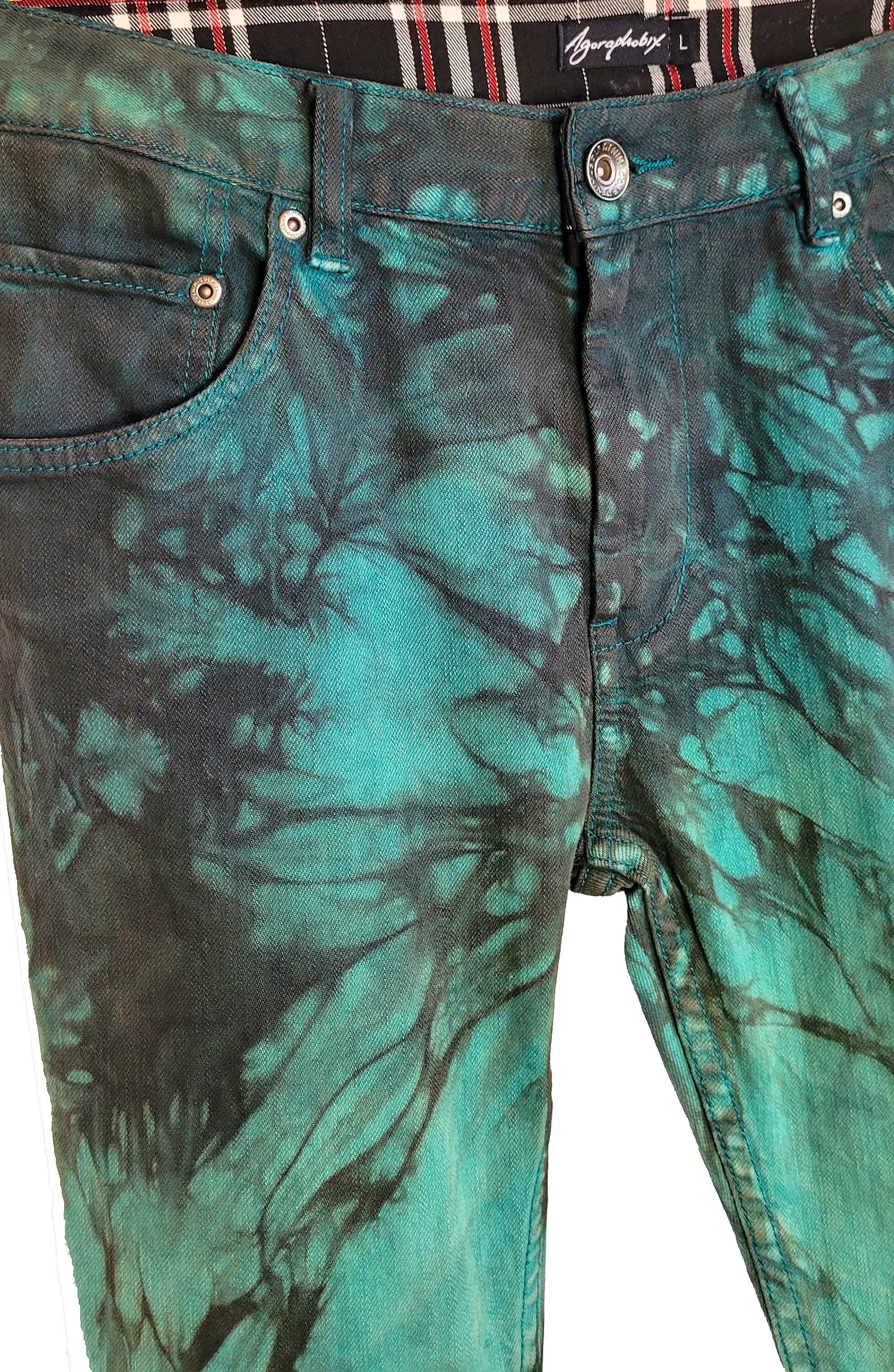 tie dye jeans in green acid | Unisex Size M