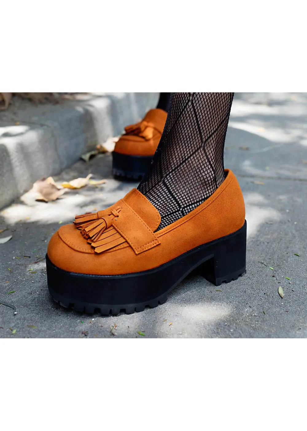 TUK Tassel Platform Loafers Orange