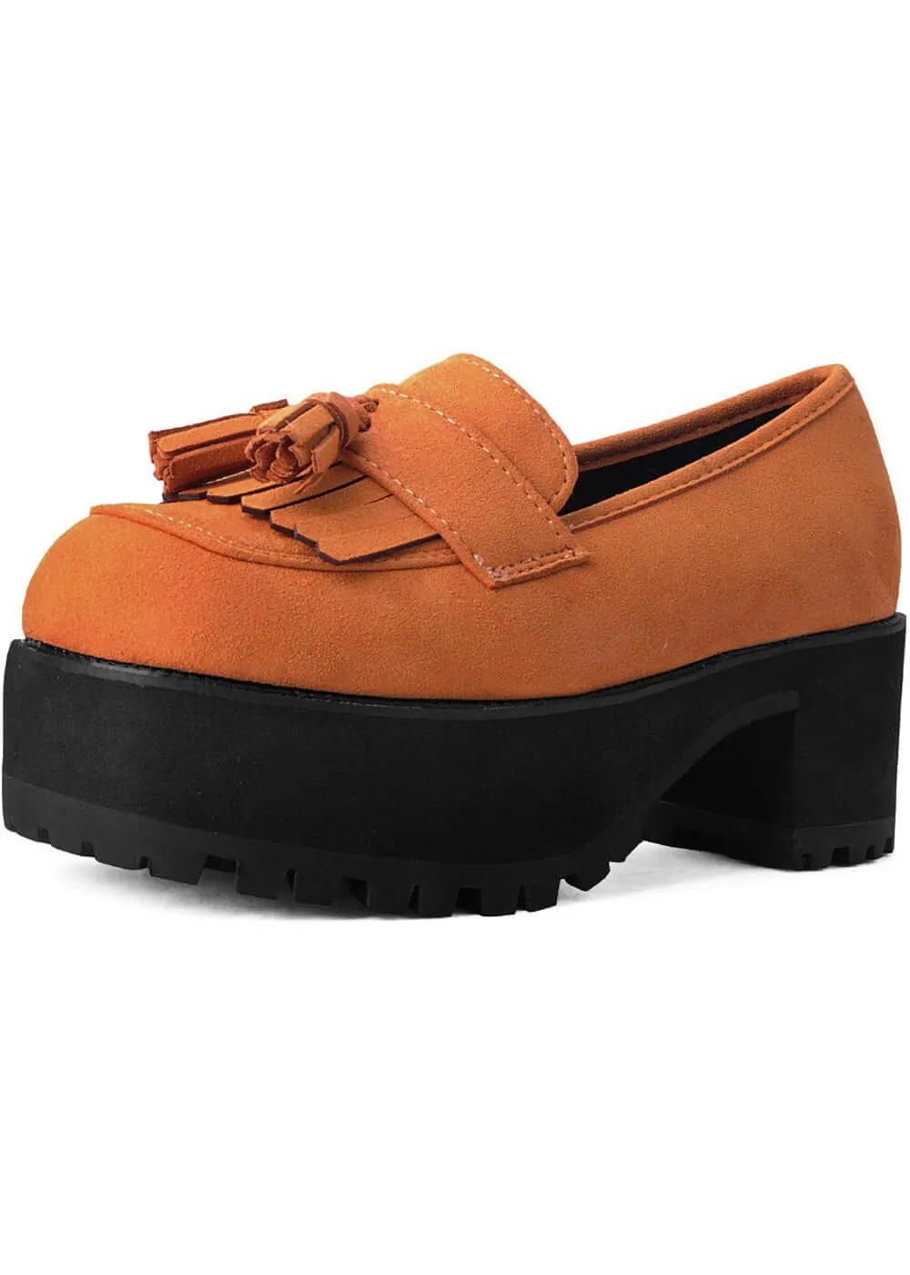 TUK Tassel Platform Loafers Orange